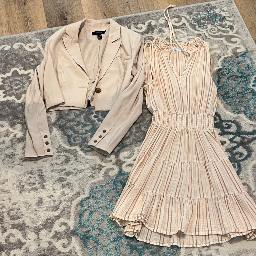 Forever 21 Cream and Pink Striped Mini Dress